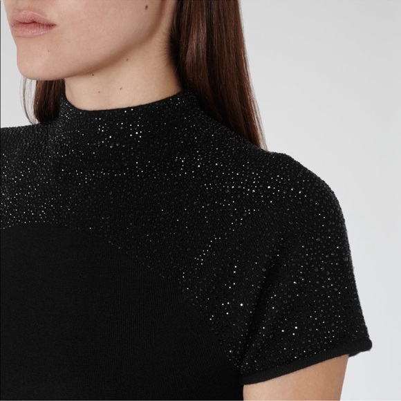 Reiss Black Seline Embellished Knit Wool Dress - Picture 3 of 9